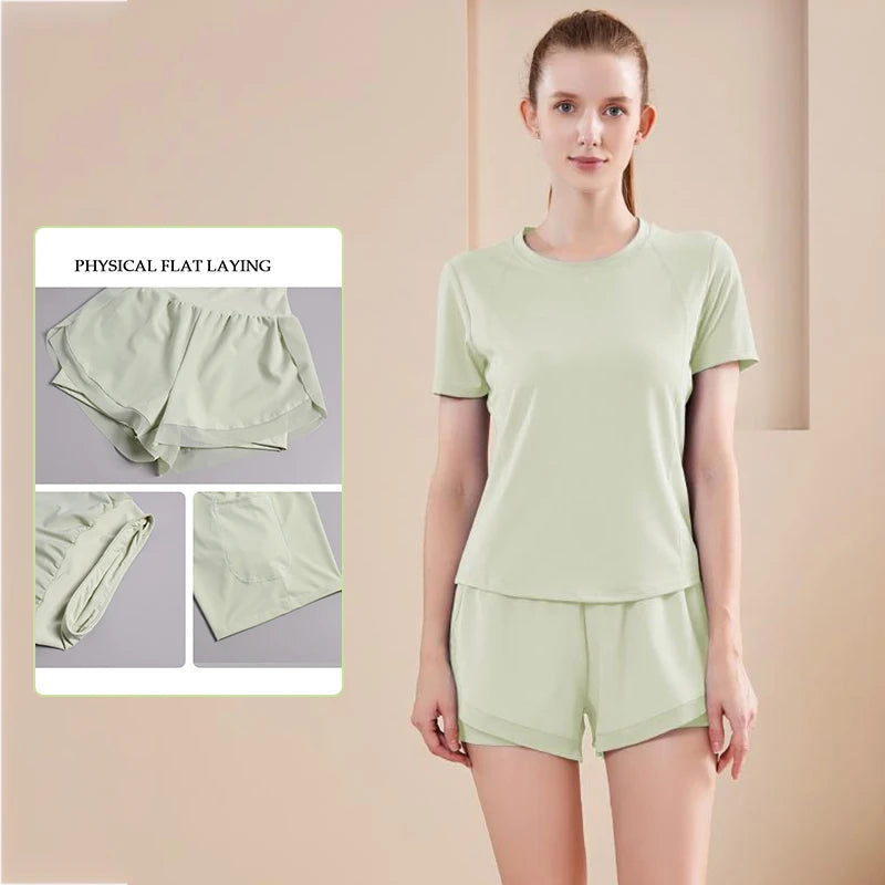 Yoga Set Women Sport T-Shirt Back Mesh Design